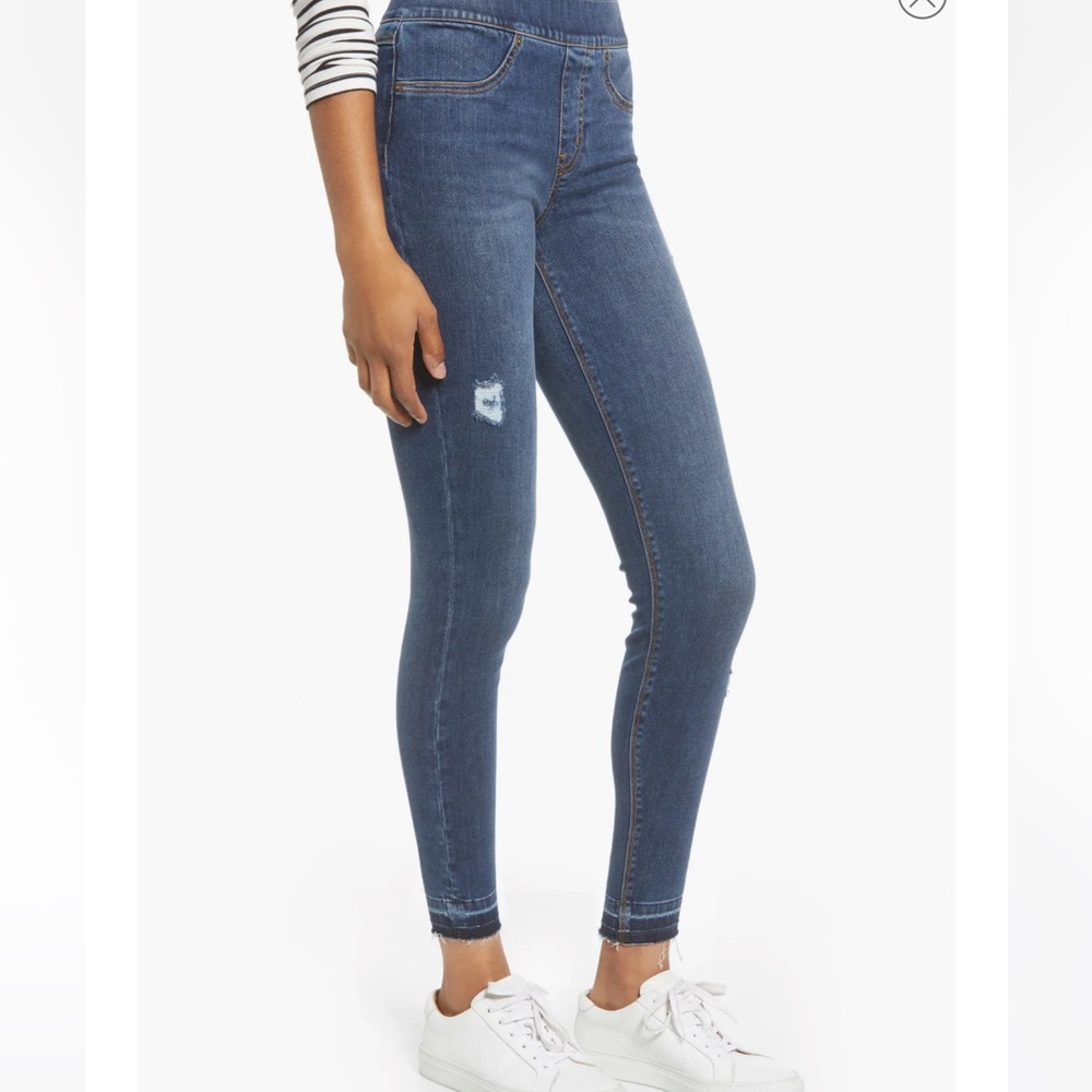 SPANX ANKLE SKINNY Distressed Blue pull-on Jeans Jeggings Size Small